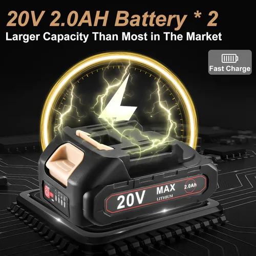 Miniatura 3 de Juego de llaves de trinquete eléctricas de 20 V, kit de trinquete inalámbrico de 3/8 pulgadas, 400 RPM, trinquetes de torsión, luz LED, 2