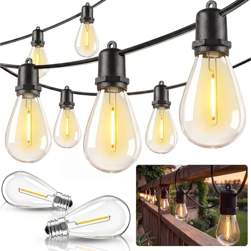 50FT LED Outdoor String Lights Waterproof with 27 Edison Vintage Shatterproof Bulbs, Hanging Commercial Grade Outdoor Patio Lights for Backyard