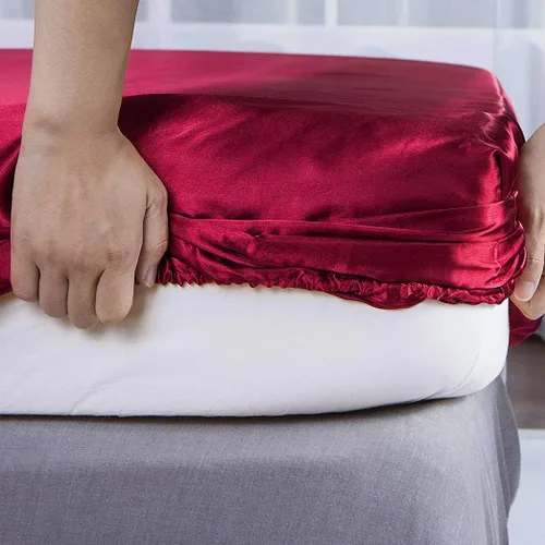 Miniatura 9 de Thmyo Juego de ropa de cama de satén de 3 piezas, sábana bajera ajustable de satén con fundas de almohada, suave, cómoda, hipoalergénica