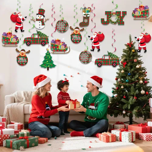 Miniatura 2 de 36 piezas de decoraciones navideñas de bricolaje, remolinos colgantes de Papá Noel, bolas de Navidad, remolinos de techo de Navidad
