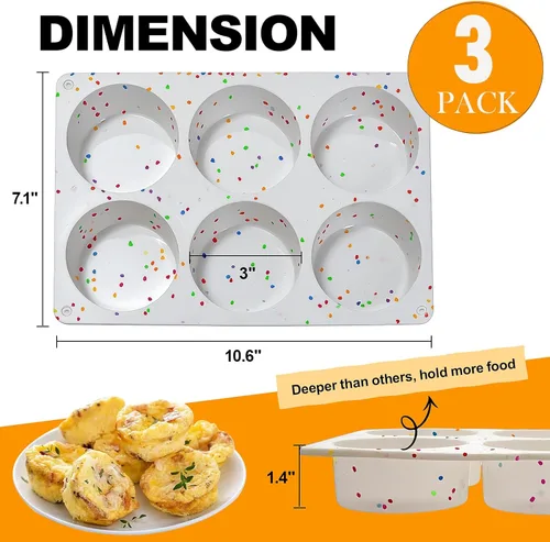 Miniatura 2 de Moldes de silicona para picar huevos, paquete de 3 moldes redondos profundos de 3 pulgadas para sándwiches de desayuno de huevo, tortillas, Blanco