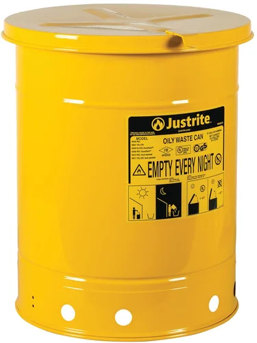 Miniatura 24 de Justrite Recipiente para desechos aceitosos de acero galvanizado de 10 galones, recipiente de seguridad metálico para trapos con aceite de 18 x 14