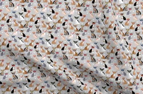 Spoonflower Tela – Gafas de perro chihuahua gris chihuahuas cachorro hipster amigable mascota impresa en tela de gasa cuarto gordo – costura moda