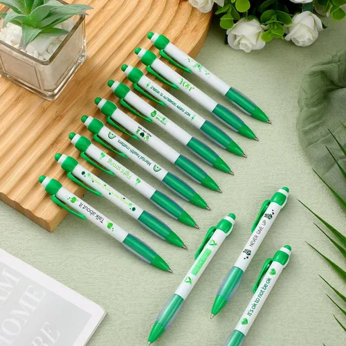 Miniatura 6 de Ctosree Bolígrafos de concientización sobre la salud mental, regalos a granel de 12 estilos de cinta verde, bolígrafos de gel retráctiles, tinta