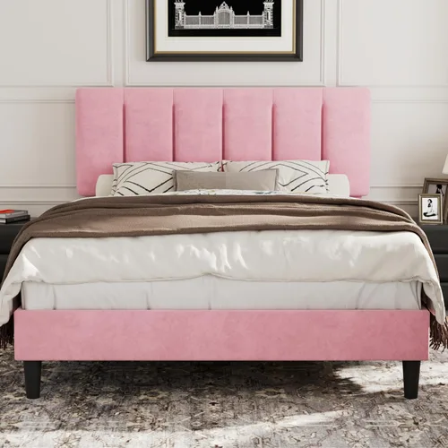 Miniatura 40 de VECELO - Base de cama tamaño individual con cabecera tapizada, plataforma con soporte de listones de madera de alta resistencia, no necesita somier