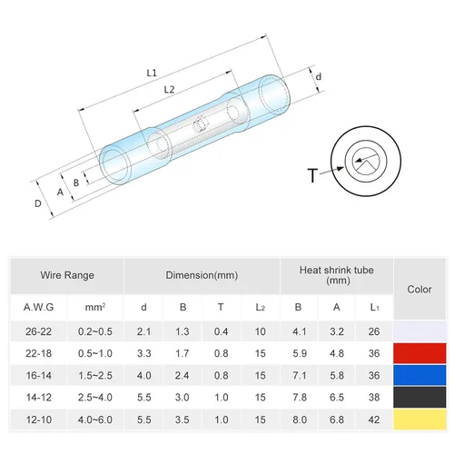 Miniatura 3 de 50 conectores termorretráctiles a tope, conectores eléctricos a tope para cableado, conectores de cable impermeables para marina, automotriz