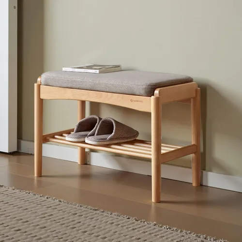 Miniatura 17 de Banco de zapatos de madera maciza montado, banco de zapatos con cojín de cuero de silicona para entrada, sala de estar, dormitorio, pasillo, 11.8 x