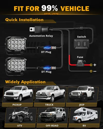 Miniatura 8 de Auxbeam Serie V-MAX 204W Luces LED de Conducción en Pod, Luz de Proyección Rectangular de 7 Pulgadas para Todo Terreno con DRL Ámbar y Luz Trasera