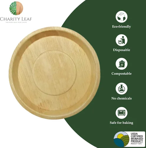 Miniatura 2 de Charity Leaf Bandejas redondas desechables de hoja de palma de 14 pulgadas (100 piezas) como bambú para servir, tablas desechables, vajilla