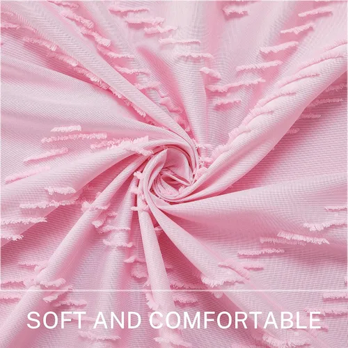 Miniatura 2 de Siiluminisoy Cortina de ducha extralarga hecha de tela tejida, de estilo bohemio, de rayas chevrón y capitoné, color rosa, de 72x78 pulgadas