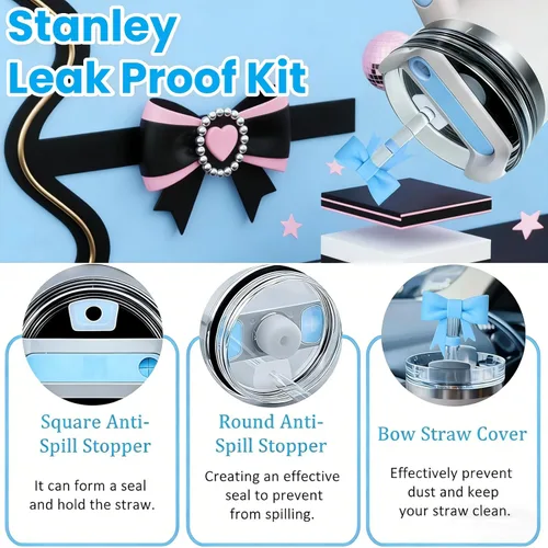 Miniatura 4 de Juego de 6 accesorios de copa Stanley color azul, adorno de pajilla con lazo para copa Stanley de 30 onzas, 40 onzas, incluye adorno de popote