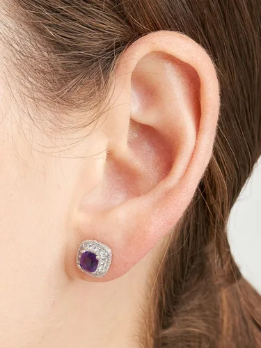 Miniatura 2 de Amazon Essentials Aretes de plata de ley con piedra natal de corte cojín y zafiro blanco creado (anteriormente colección Amazon)