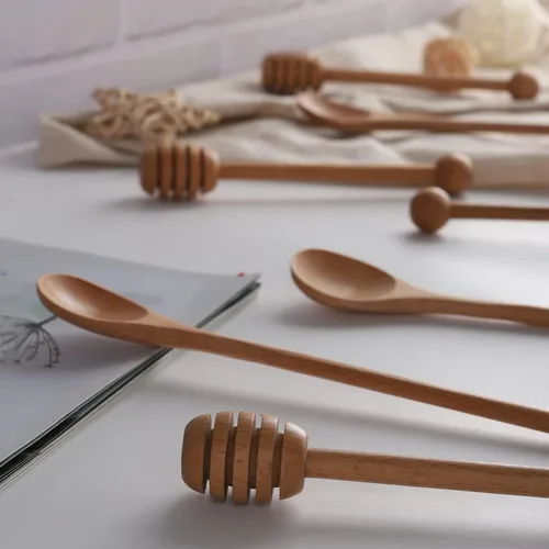 Miniatura 4 de 2 palitos de miel de 6 pulgadas, 2 cucharas agitadoras de café de mango largo de 7.87 pulgadas, cucharas agitadoras de madera de haya, cucharas