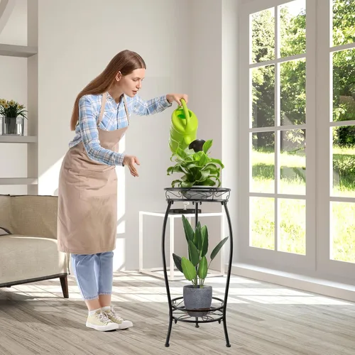 Miniatura 3 de Soporte para plantas para interiores y exteriores de 27.1 pulgadas, soporte de metal alto de 2 niveles para plantas, estante de esquina resistente a