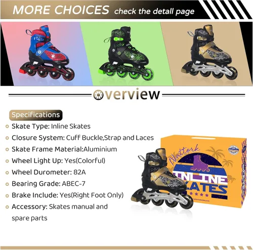 Miniatura 5 de Nattork Patines en línea ajustables para niños con ruedas de poliuretano flash, divertidos patines en línea con ruedas iluminadas, para edades de 4