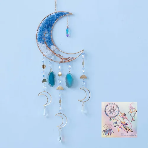 Miniatura 17 de Adorno de Ágata de Piedra de Cristal Gema Natural Árbol de la Vida Luna Atrapasueños con Cristal 7 Chakra Piedras Preciosas Atrapasueños de Arcoíris