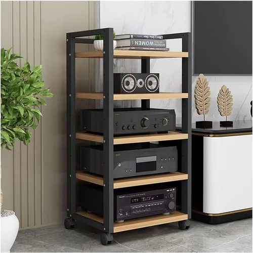 Miniatura 17 de Shelves Removable Audio Stand CD Rack Corner Rack Component Cabinet Stereo Rack Audio Tower with Height Adjustable Wooden Shelf for B-5-50x40x100cm