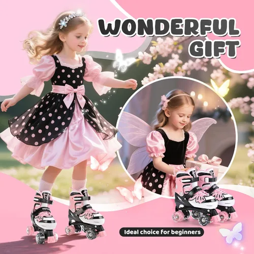 Miniatura 2 de NEMONE - Patines de sirena con ruedas iluminadas y 4 tamaños ajustables para niñas, azul y morado, para niños pequeños, para principiantes, de G