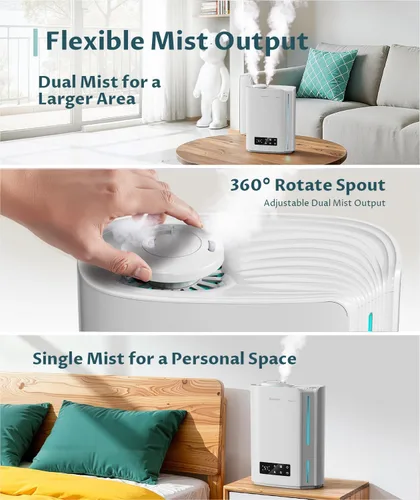 Miniatura 6 de BREEZOME - Humidificador de 6L para recámara, habitación grande y difusor de aceite esencial, humidificador ultrasónico de llenado superior y niebla