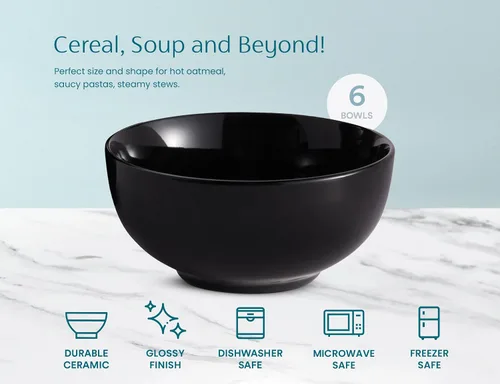 Miniatura 7 de KooK Tazones de sopa, cuenco para cereales, cerámica, cuencos para cocina, microondas, lavavajillas y congelador, platos de porcelana para pasta