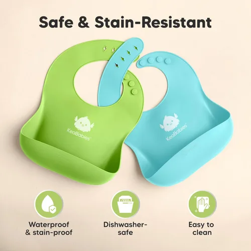 Miniatura 6 de KeaBabies - 2 baberos de silicona para bebés para comer - Baberos de silicona resistentes de grado alimenticio para bebés niña, niño, recogedor