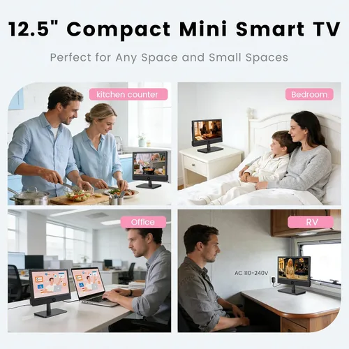 Miniatura 4 de Smart TV pequeño de 12.5 pulgadas, Full HD 1080P, Smart TV de pantalla plana compacta con aplicación integrada, sintonizador digital ATSC, entradas