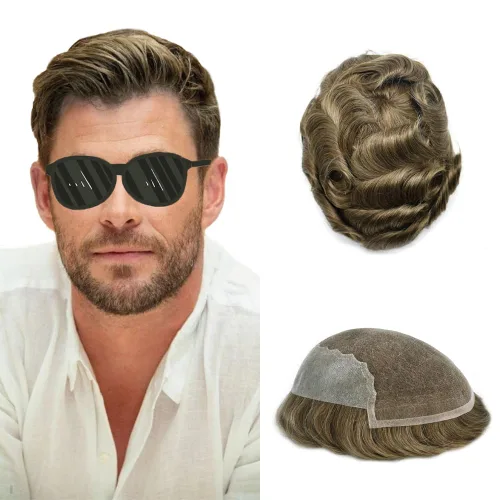 Toupee para hombres Cabello humano real encaje suizo para hombre Toupee sistema de reemplazo de pelo para hombres sistema de cabello 7x9-80%