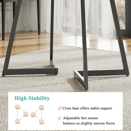 Miniatura 7 de VECELO Mesa de comedor redonda de 35 pulgadas para 4, superficie de grano de madera y marco de acero resistente, para cocina, sala de estar, fácil