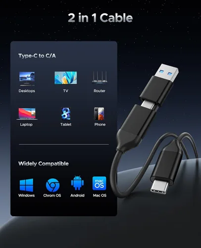 Miniatura 5 de ORICO SSD externo de 256 GB, velocidad ultrarrápida de 460 MB/s, disco duro externo con diseño de gancho para colgar, Plug & Play, cable USB-C y A 2