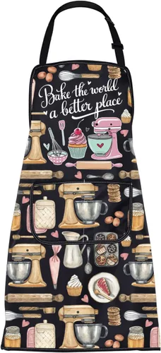 CMNIM Delantal para Hornear Hornea el Mundo un Lugar Mejor Regalos para Panaderos Regalos para Amantes de la Repostería Regalos para Chef de