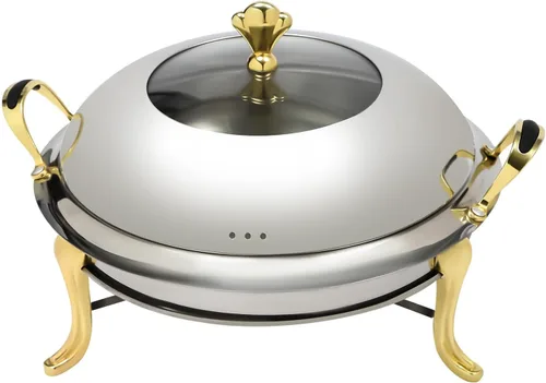 Miniatura 6 de Plato redondo para rozar, de acero inoxidable, para bufé, 2.5 L, calentadores de bufé con soporte de combustible (9.4 in dorado)