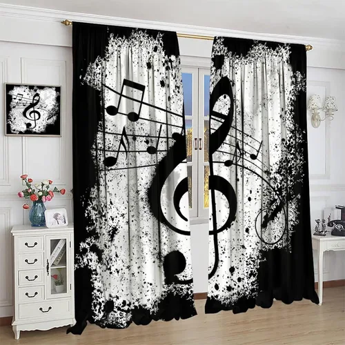 Miniatura 4 de Cortinas opacas abstractas y modernas con bolsillo para cortinero, para sala de estar, oscurecimiento de la habitación, rústico, negro y blanco