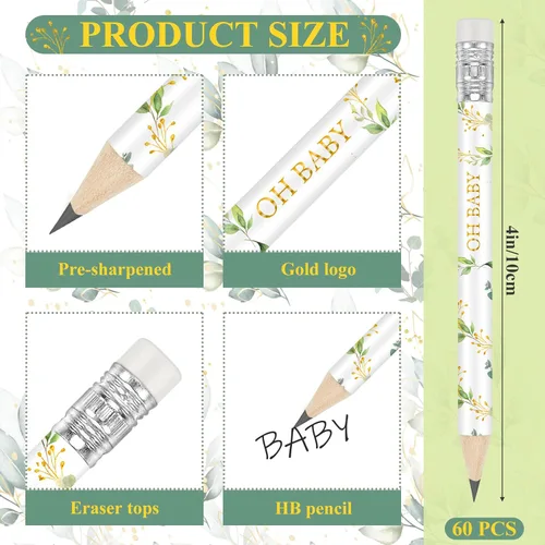 Miniatura 2 de Tinlade 60 Piezas Lápices de Golf Verde Salvia para Baby Shower con Borradores Pequeños Mini Lápices Afilados para Niños para Escuela in Bloom