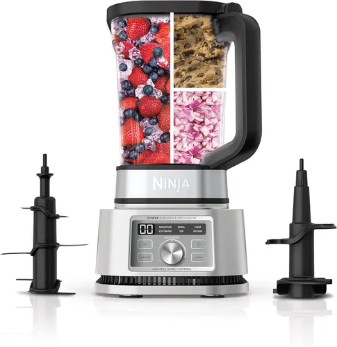 Ninja Foodi SS201 Potente licuadora y procesador. Licuadora de triturado 3 en 1, mezclador de masa y procesador de alimentos 1400 WP, smartTORQUE, 6