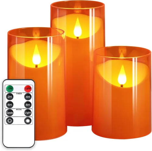 Miniatura 9 de NURADA Velas sin llama con temporizador remoto: vela de pilar LED de mecha 3D que funciona con pilas, juego de velas falsas de acrílico irrompible