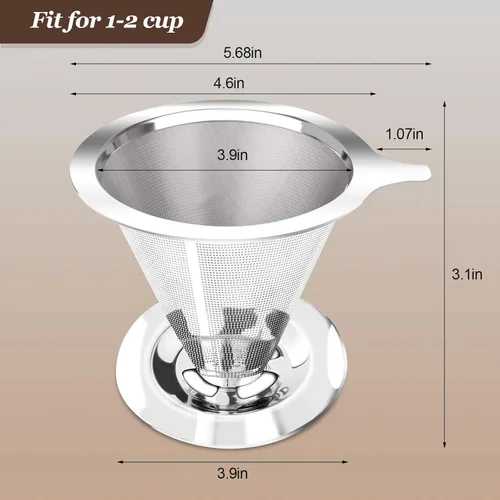 Miniatura 2 de Gotero de Café Pour Over, Filtro de Café Sin Papel de Goteo Lento, Cafetera Pour Over para Preparar 1-2 Tazas, Diseño de Doble Malla de Filtro