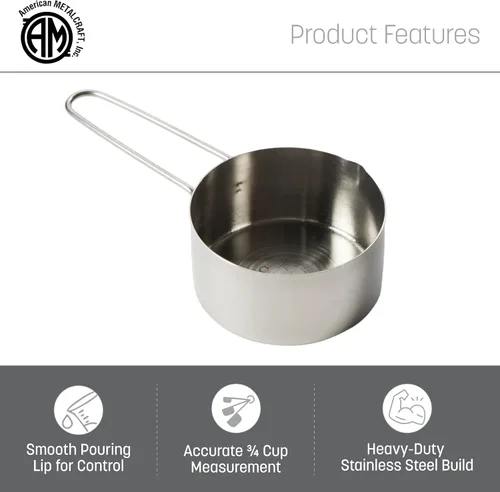 Miniatura 3 de American METALCRAFT, Inc. MCW75 - Taza medidora de acero inoxidable 3/4, 3/4 tazas, color plateado, 1 unidad (paquete de 1)