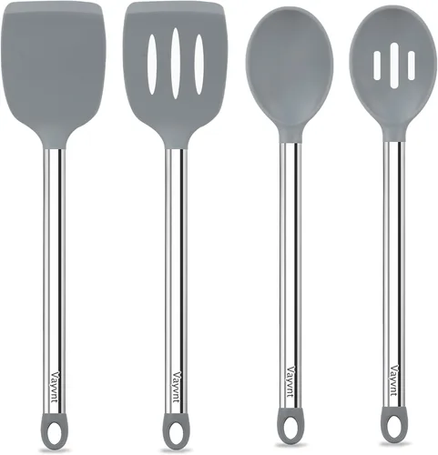 Miniatura 8 de Vayvnt Juego de utensilios de cocina de silicona para utensilios de cocina antiadherentes, juego de 4 espátulas de silicona y cuchara con mango