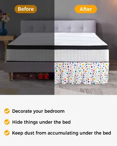 Miniatura 3 de Falda de cama de lunares tamaño Queen de 16 pulgadas de caída, falda de cama elástica ajustable con volantes para cama Queen, diseño de acuarela