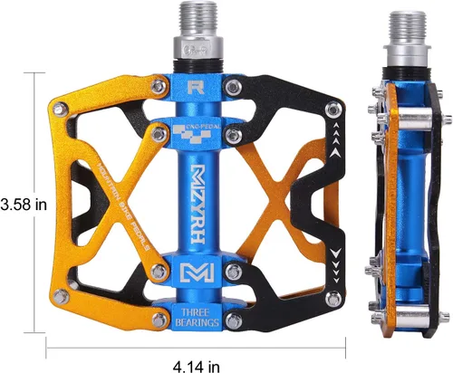 Miniatura 6 de Mzyrh - Pedales de bicicleta de montaña, ultra fuertes, coloridos, mecanizados CNC, de 9/16 pulgadas, ciclismo sellado con 3 rodamientos Rodamientos