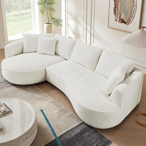 Miniatura 14 de KEVINSPACE Sofá curvo de 101 pulgadas, 4 asientos, moderno sofá de tela boucle de lujo, sofás de respaldo curvado de mediados de siglo, moderno