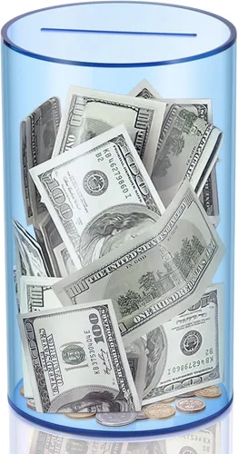 hizgo Alcancía azul transparente para adultos y niños, tarro de ahorro de acrílico no penible, debe romperse para abrir, tamaño mediano (8 pulgadas