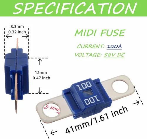 Miniatura 2 de Portafusible MIDI y 2 piezas de fusible MIDI de 100A de alta corriente, fusible de tornillo para autos, camiones, vehículos (100 Amp)