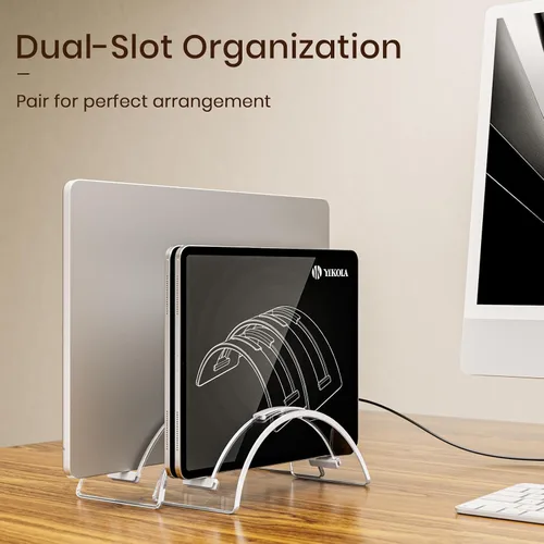 Miniatura 2 de Soporte Vertical para Laptop de Escritorio, Soporte para MacBook de Doble Ranura de Acrílico Invisible para Escritorio, Base para Notebook, Soporte