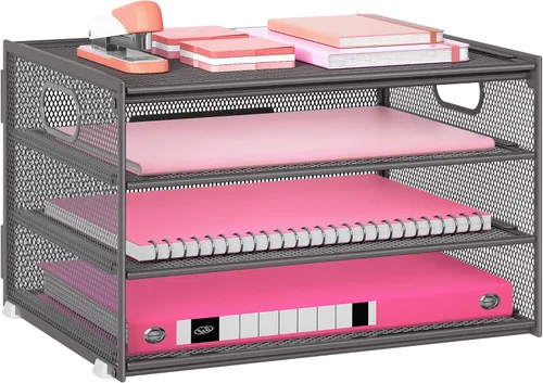 Miniatura 12 de Lavatino Bandeja organizadora de papel de escritorio de 3 niveles, bandeja de archivos de metal de malla negra para escritorio, suministros