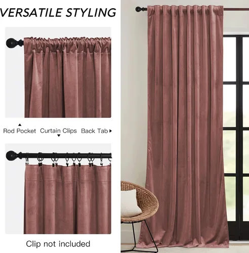 Miniatura 3 de RYB HOME - Cortinas de terciopelo opacas, fondo de bajo consumo, para sala, decoración de festival, dormitorio de niñas y comedor, rosa Rosa salvaje