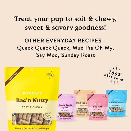 Miniatura 5 de Bocce's Bakery Bac'n Nutty - Golosinas suaves y masticables para perros, sin trigo con sabor a mantequilla de maní y tocino, galletas naturales