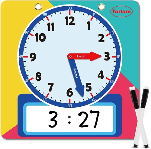 Reloj de Aprendizaje Magnético y Borrado en Seco para Niños | Reloj para Niños que Aprenden a Decir la Hora | Gran Reloj de 30 cm de Demostración y