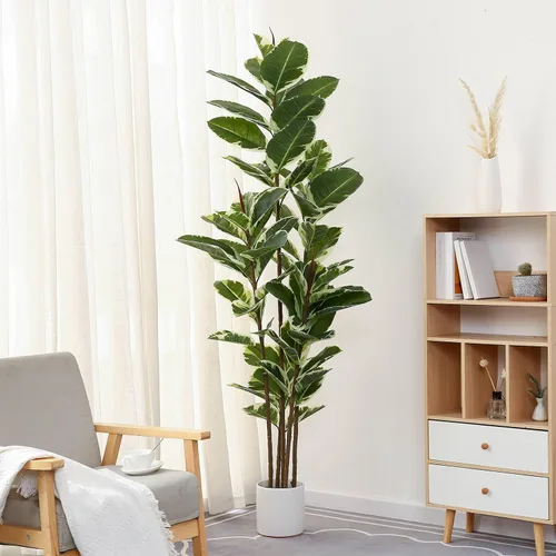 Miniatura 12 de FLOWORLD Planta de Árbol de Caucho Artificial de 43 pulgadas de Alto, Árbol de Ficus Sintético en Maceta, Decoración Tropical Falsa para Casa