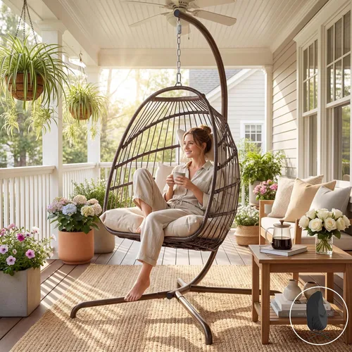 Miniatura 16 de NICESOUL Silla plegable con soporte, cómodas sillas colgantes para patio para adultos, 350 libras, resistente y duradera, sillas de cáscara de huevo